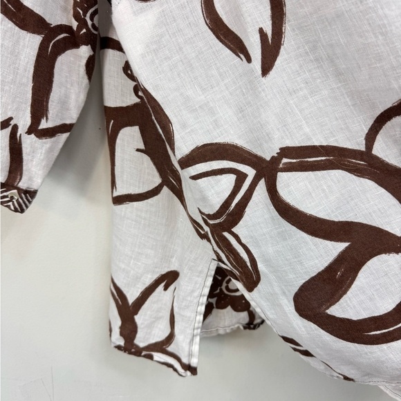 Laura Ashley Size 2X White Brown 3/4 Sleeve 100% Linen Beaded Tunic Blouse - Picture 7 of 7